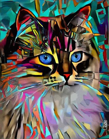 Digitale Kunst getiteld "Olga, cat - Mix med…" door L.Roche, Origineel Kunstwerk, Acryl