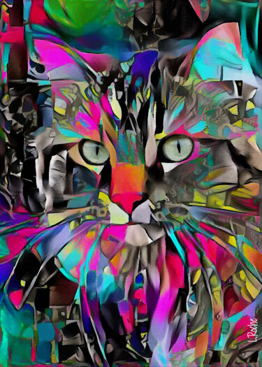 Arts numériques intitulée "Janky, cat" par L.Roche, Œuvre d'art originale, Acrylique