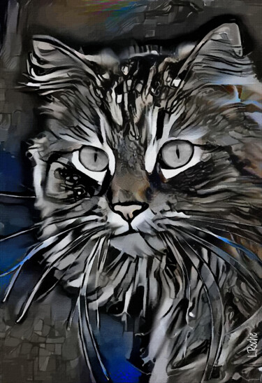 Digital Arts titled "Karamba gris, cat" by L.Roche, Original Artwork, Acrylic
