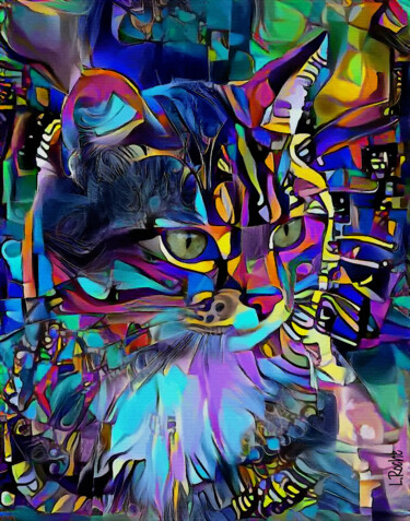 Digital Arts titled "Binjoo, cat" by L.Roche, Original Artwork, Acrylic