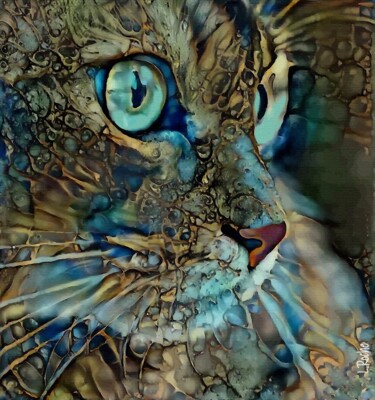 Digital Arts titled "Mirada dulce, cat" by L.Roche, Original Artwork, Acrylic