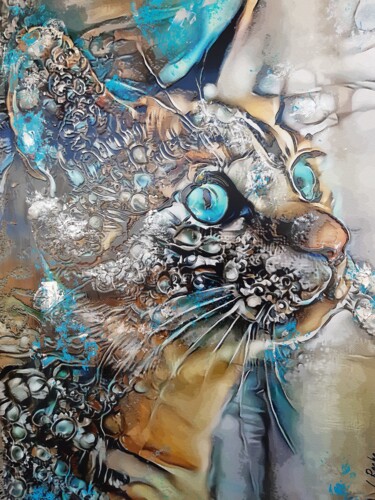 Arts numériques intitulée "Friky, cat - Mix me…" par L.Roche, Œuvre d'art originale, Acrylique