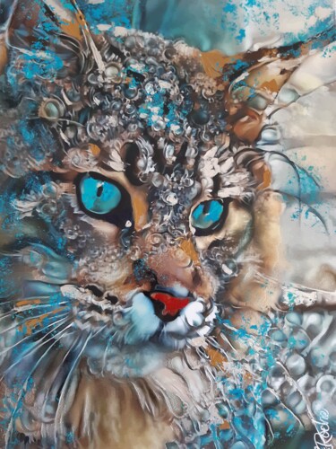 Digital Arts titled "Poncho, cat - Mix m…" by L.Roche, Original Artwork, Acrylic