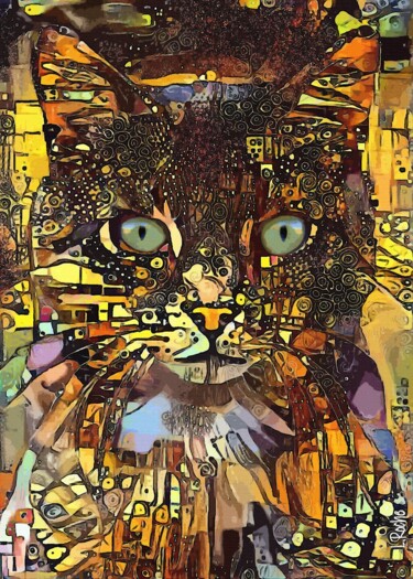 Digitale Kunst getiteld "Jany, cat - Mix med…" door L.Roche, Origineel Kunstwerk, Acryl