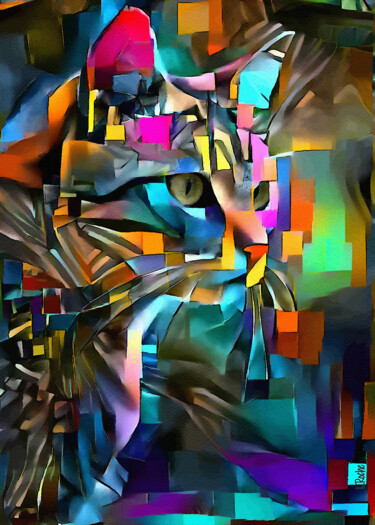 Digitale Kunst mit dem Titel "El espía, cat" von L.Roche, Original-Kunstwerk, Acryl