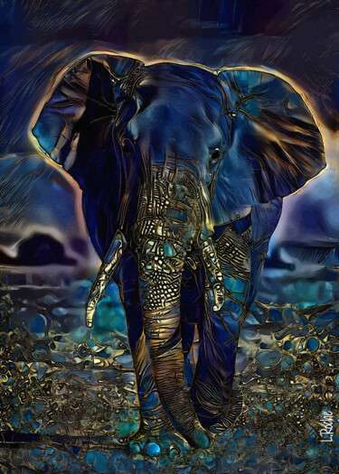 Digital Arts titled "Rainy night, Elepha…" by L.Roche, Original Artwork, 2D Digital Work