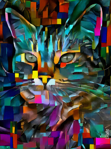 Arts numériques intitulée "Amy, cat" par L.Roche, Œuvre d'art originale, Acrylique