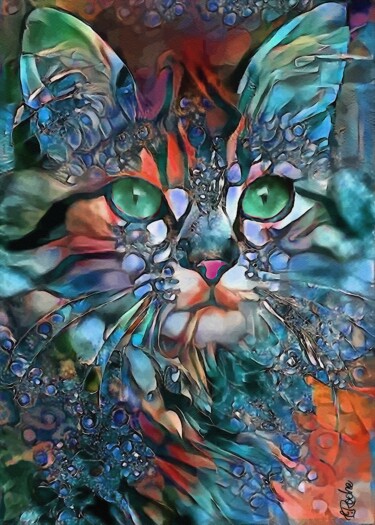 Digital Arts titled "Andyna blue , cat" by L.Roche, Original Artwork, Acrylic