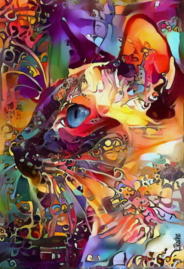 Digital Arts titled "Siamycat, cat" by L.Roche, Original Artwork, Acrylic
