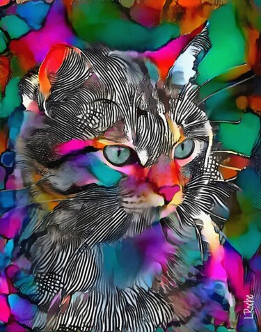 Digital Arts titled "Candylu, cat" by L.Roche, Original Artwork, Acrylic