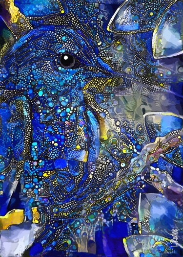 Painting titled "Bleu Colibri" by L.Roche, Original Artwork, 2D Digital Work
