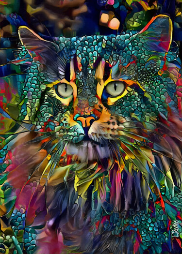 Digitale Kunst getiteld "Safya, cat" door L.Roche, Origineel Kunstwerk, Acryl