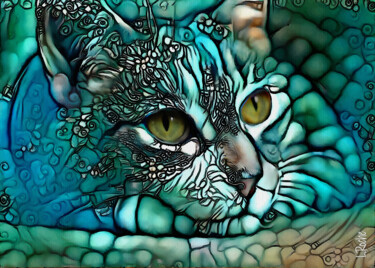 Digital Arts titled "Sieste céleste, cat" by L.Roche, Original Artwork, Acrylic