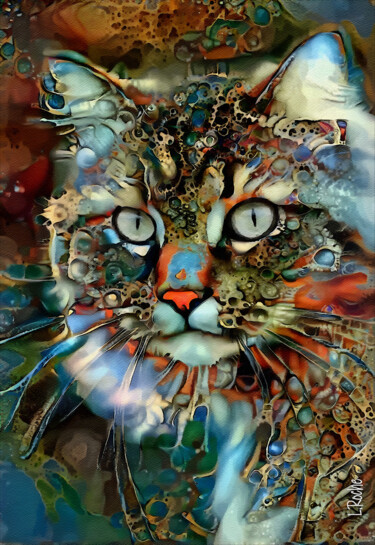 Digital Arts titled "Barny 1er, cat" by L.Roche, Original Artwork, Acrylic