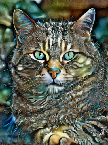 Digital Arts titled "Toto bouclettes, cat" by L.Roche, Original Artwork, Acrylic