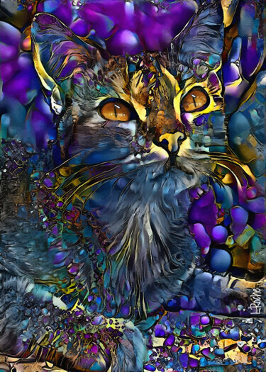 Digital Arts titled "Milkan, cat" by L.Roche, Original Artwork, Acrylic