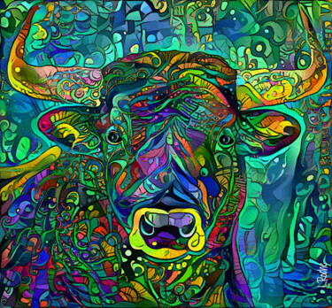 Arts numériques intitulée "Pasto verde, bull" par L.Roche, Œuvre d'art originale, Acrylique