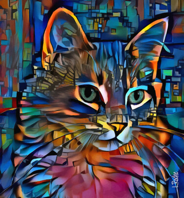 Digital Arts titled "Pepita rêve, cat" by L.Roche, Original Artwork, Acrylic