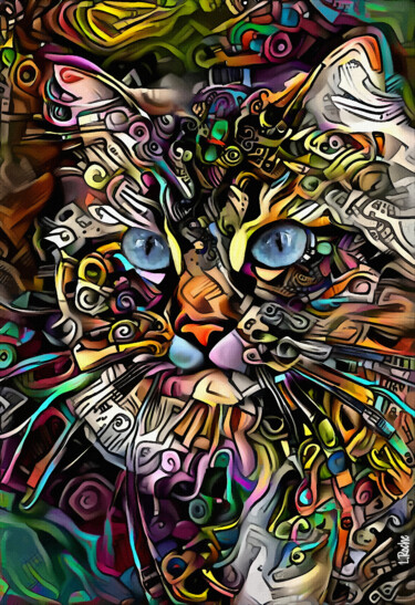 Digital Arts titled "Mimi circus, cat" by L.Roche, Original Artwork, Acrylic