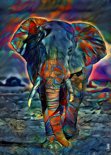 Digital Arts titled "Sunset Elephant" by L.Roche, Original Artwork, 2D Digital Work