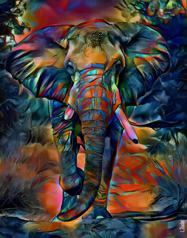 Digitale Kunst getiteld "Elefante Tangerine" door L.Roche, Origineel Kunstwerk, 2D Digital Work