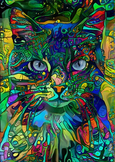 Arts numériques intitulée "Koby, cat" par L.Roche, Œuvre d'art originale, Acrylique
