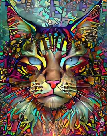 Digital Arts titled "Janjan, cat" by L.Roche, Original Artwork, Acrylic