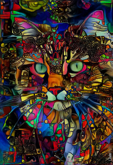 Digital Arts titled "Félicitée, cat" by L.Roche, Original Artwork, Acrylic
