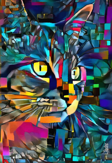 Arts numériques intitulée "Heyriss, cat" par L.Roche, Œuvre d'art originale, Acrylique