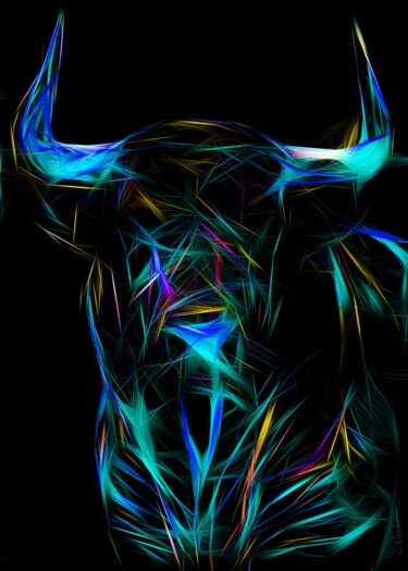 Digital Arts titled "Flash Bull" by L.Roche, Original Artwork, Ink