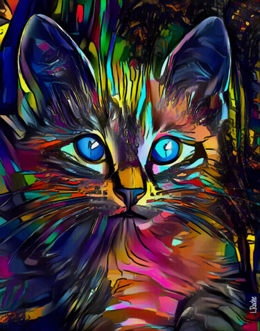 Digital Arts titled "Merlin 1er, cat" by L.Roche, Original Artwork, Acrylic