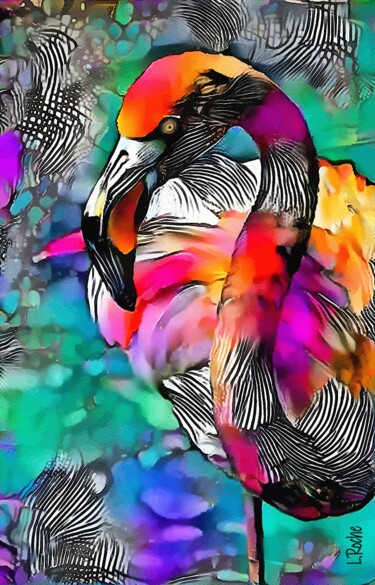 Artes digitais intitulada "Malibu Flamingo" por L.Roche, Obras de arte originais, Trabalho Digital 2D