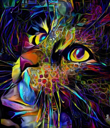 Digital Arts titled "Greyta, cat" by L.Roche, Original Artwork, Acrylic