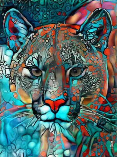 Digital Arts titled "Azul Puma" by L.Roche, Original Artwork, Watercolor