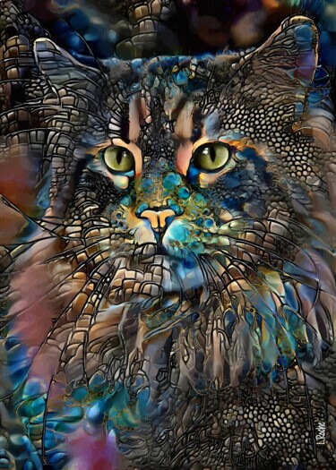 Digital Arts titled "Arizza, cat" by L.Roche, Original Artwork, Acrylic