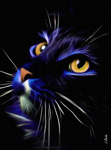 Digitale Kunst getiteld "Derin blue, cat" door L.Roche, Origineel Kunstwerk, Acryl