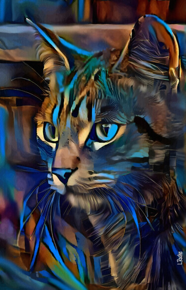 Digital Arts titled "Gato 1025, cat" by L.Roche, Original Artwork, Acrylic
