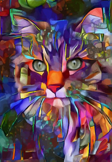 Digitale Kunst mit dem Titel "Salina Rainbow, cat" von L.Roche, Original-Kunstwerk, Acryl