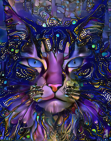 Digital Arts titled "Kamyblue, cat" by L.Roche, Original Artwork, Acrylic