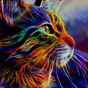 Digitale Kunst mit dem Titel "Neon Cat" von L.Roche, Original-Kunstwerk, 2D digitale Arbeit