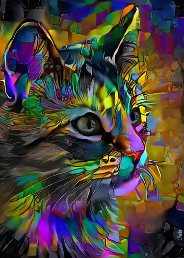 Arts numériques intitulée "Lony, cat" par L.Roche, Œuvre d'art originale, Travail numérique 2D