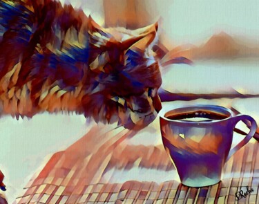 数字艺术 标题为“My cat loves coffee” 由L.Roche, 原创艺术品, 2D数字工作