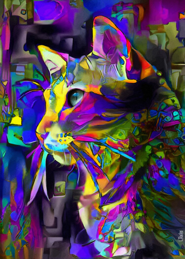 Digitale Kunst mit dem Titel "Neely, cat" von L.Roche, Original-Kunstwerk, 2D digitale Arbeit