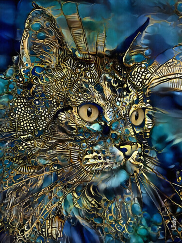 Arts numériques intitulée "Sonny gold, cat" par L.Roche, Œuvre d'art originale, Travail numérique 2D