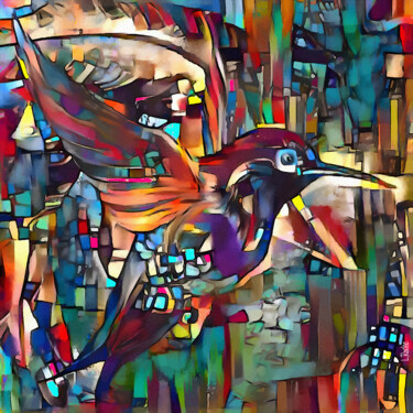 Digitale Kunst mit dem Titel "Cubic Colibri" von L.Roche, Original-Kunstwerk, 2D digitale Arbeit