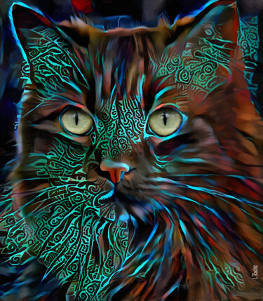 Arts numériques intitulée "Sachablue, cat" par L.Roche, Œuvre d'art originale, Travail numérique 2D