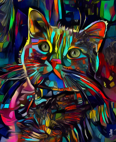 Arte digital titulada "Handy, cat" por L.Roche, Obra de arte original, Trabajo Digital 2D