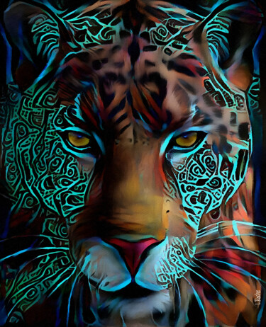 Digitale Kunst mit dem Titel "Odon, Leopard" von L.Roche, Original-Kunstwerk, Acryl