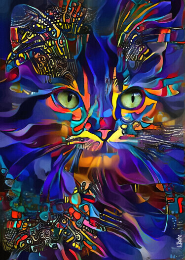 Digital Arts titled "Honür, cat" by L.Roche, Original Artwork, Acrylic