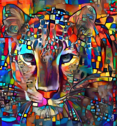 Цифровое искусство под названием "Garnett, leopard" - L.Roche, Подлинное произведение искусства, Чернила